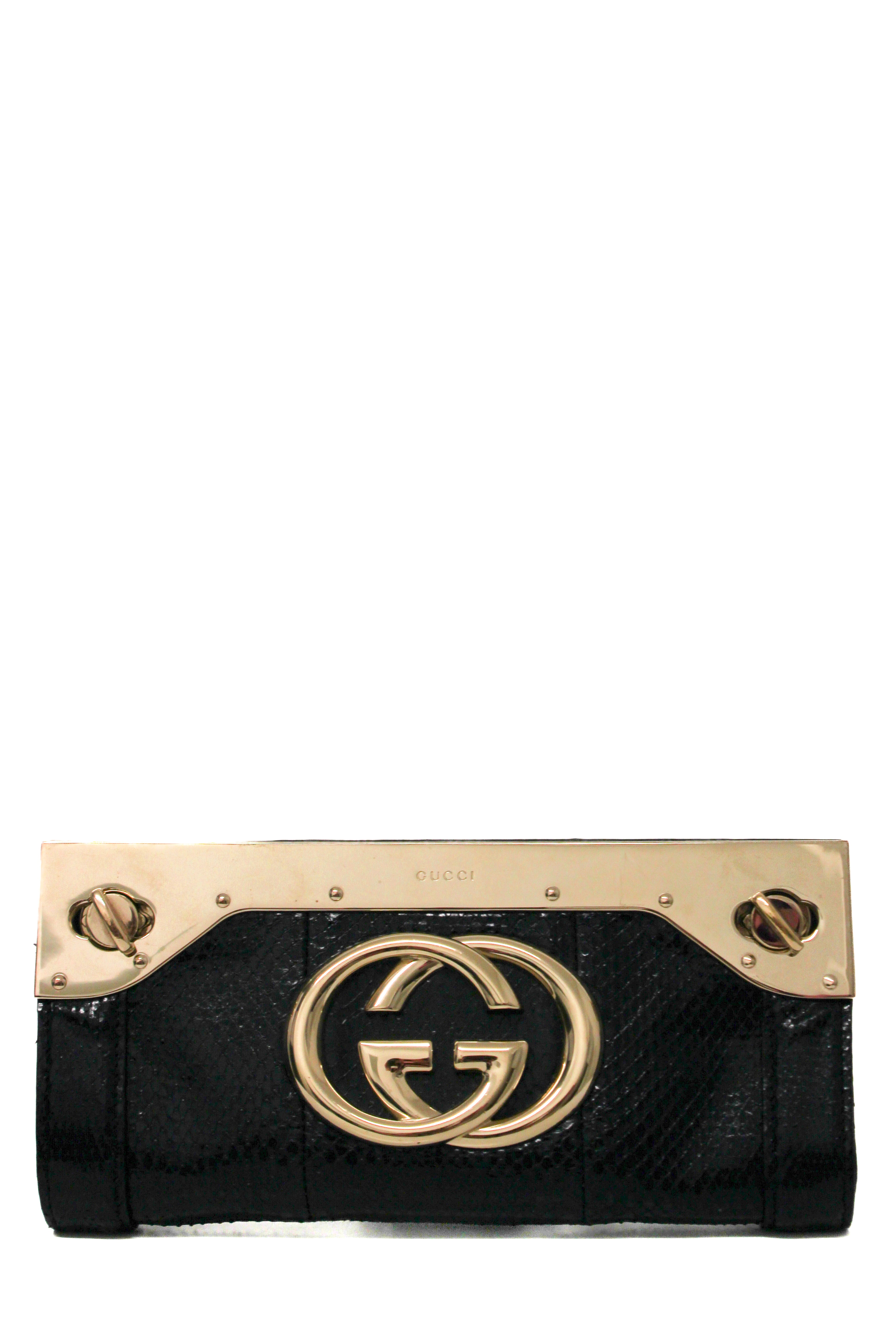 Gucci GG Snakeskin Britt Clutch Black