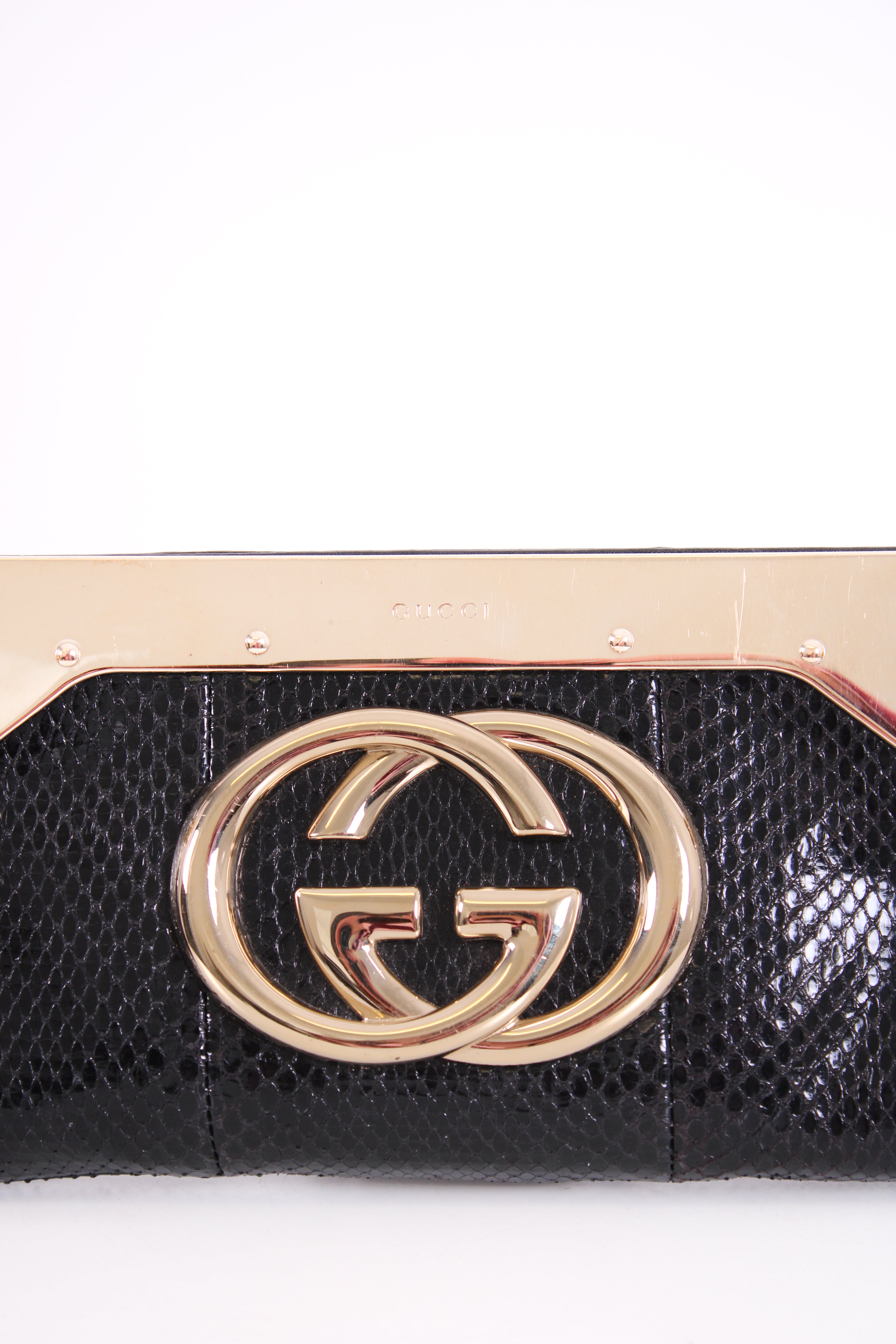 Gucci GG Snakeskin Britt Clutch Black