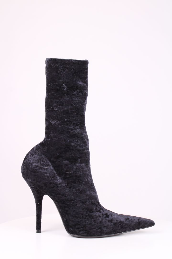 Balenciaga Velvet Pointed Ankle Boots Navy 39