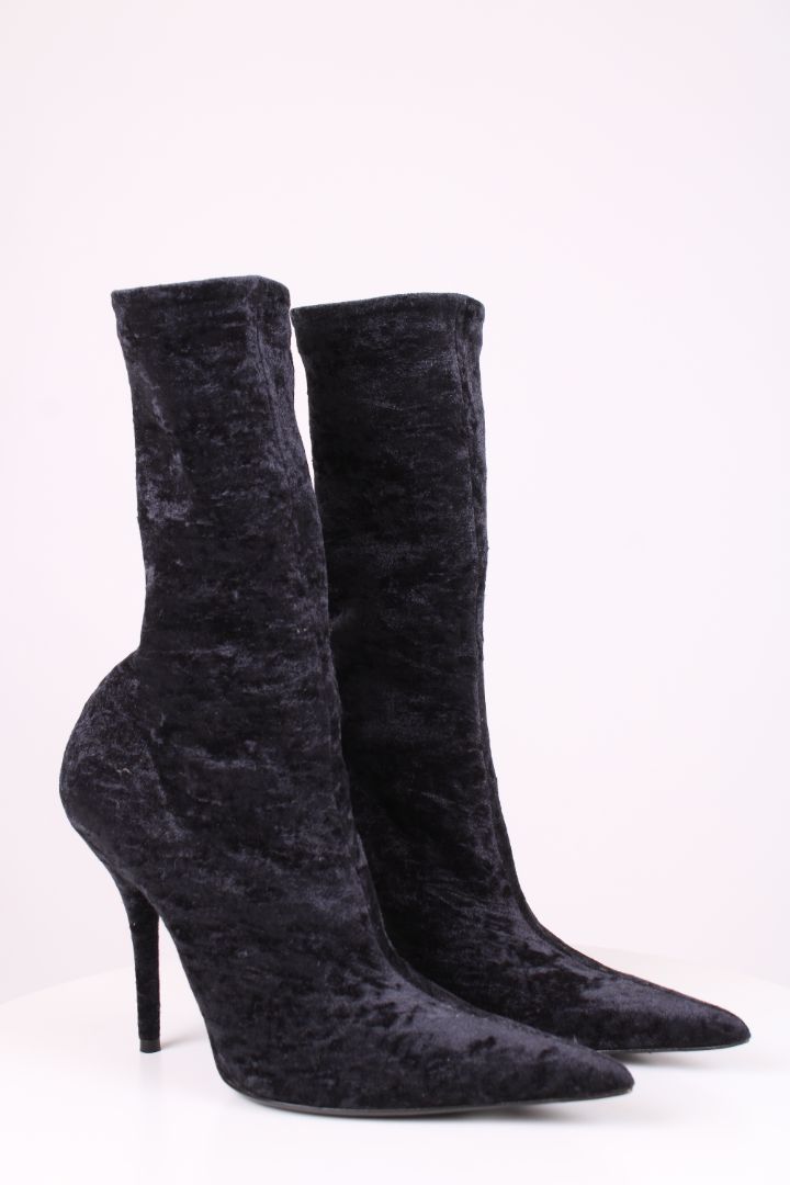 Balenciaga Velvet Pointed Ankle Boots Navy 39