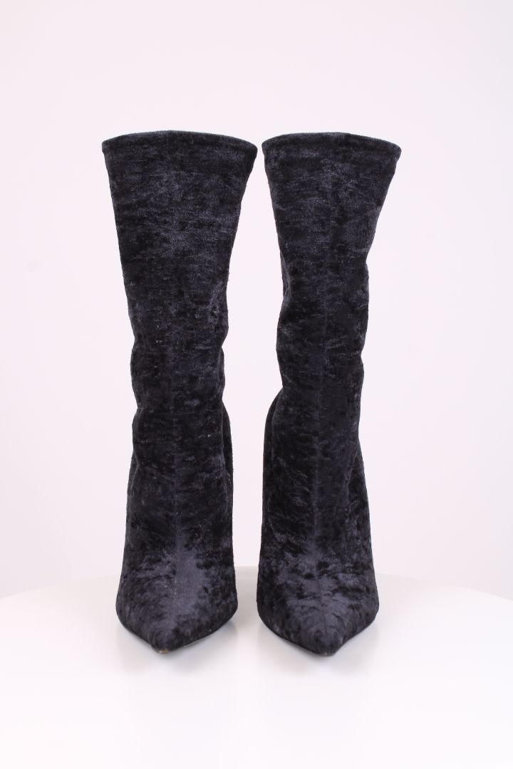 Balenciaga Velvet Pointed Ankle Boots Navy 39
