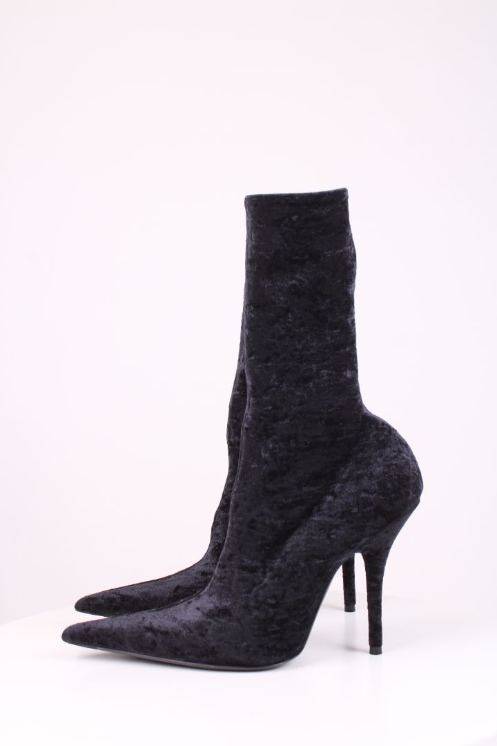 Balenciaga Velvet Pointed Ankle Boots Navy 39