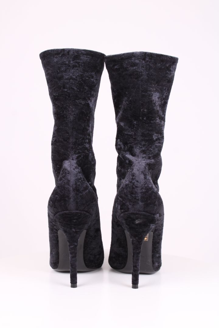 Balenciaga Velvet Pointed Ankle Boots Navy 39