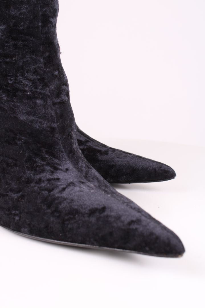 Balenciaga Velvet Pointed Ankle Boots Navy 39