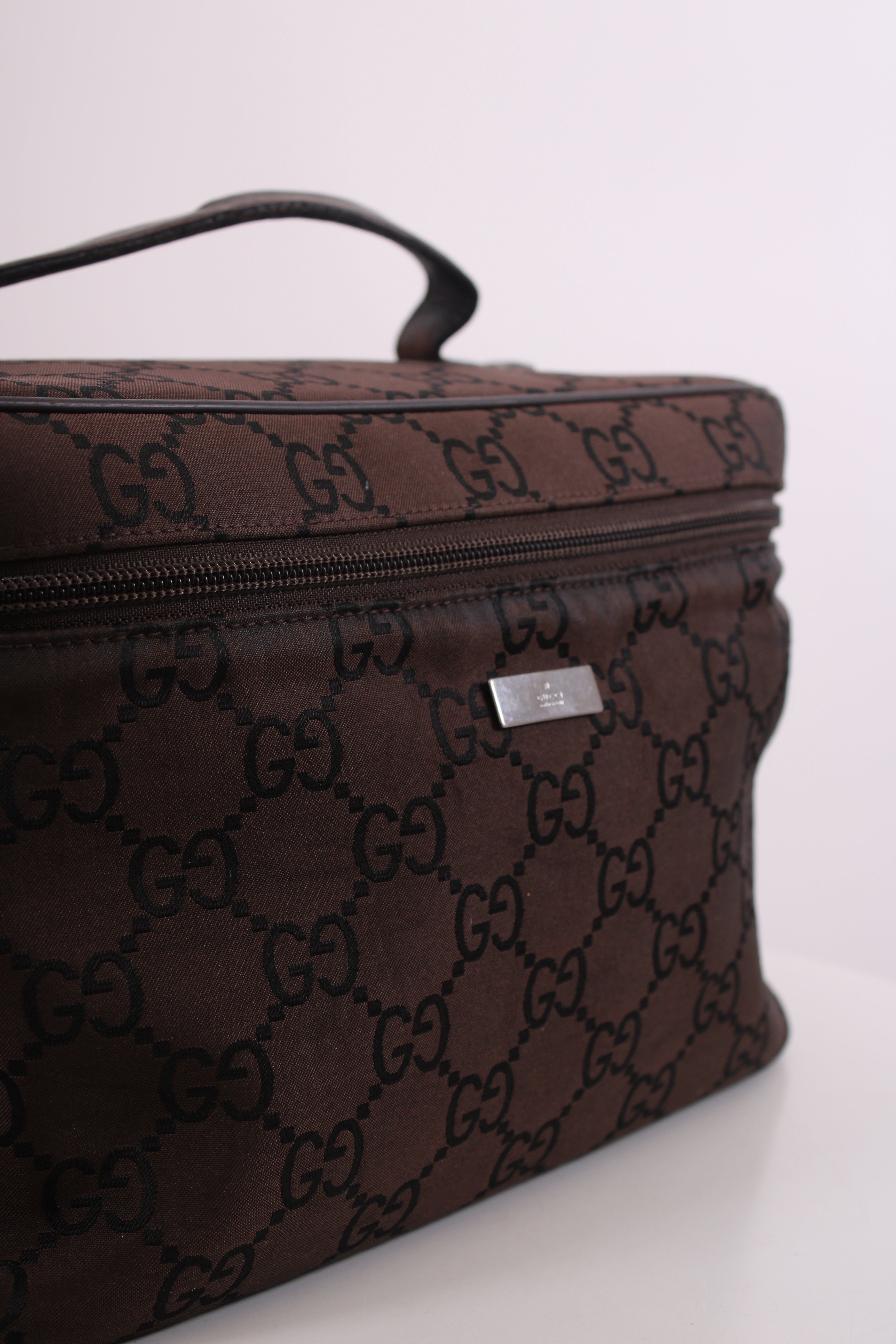 Gucci Monogram Nylon Toiletries Bag Brown