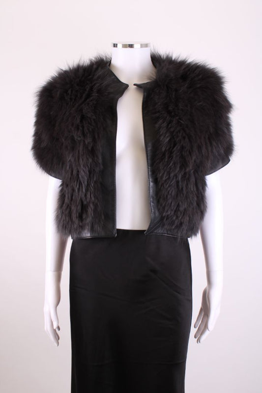 Matthew Williamson Fox Fur Cropped Jacket Grey 10