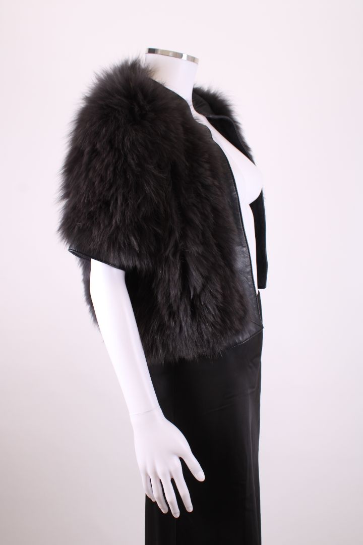 Matthew Williamson Fox Fur Cropped Jacket Grey 10