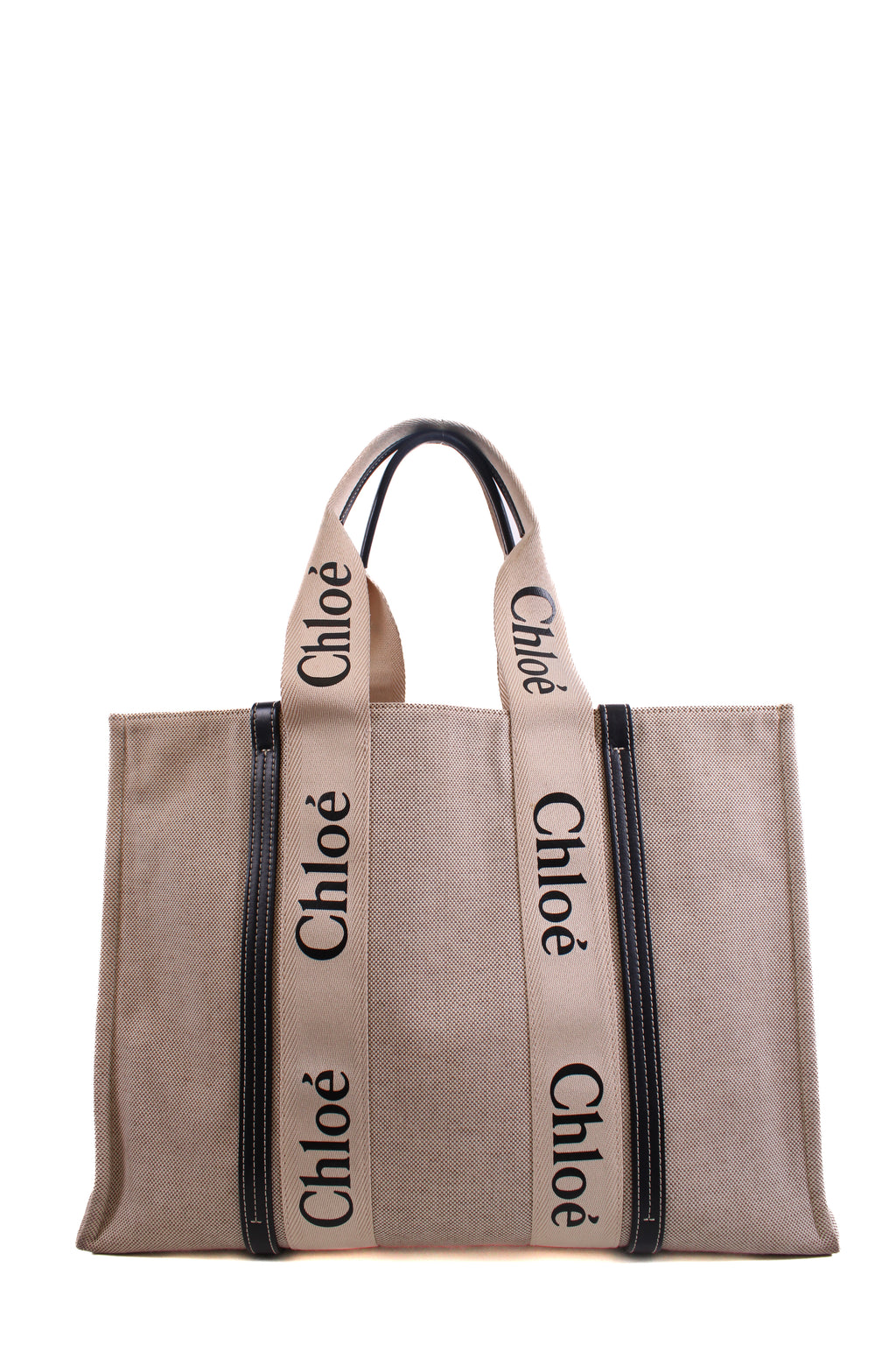Chloe Woody Logo Canvas Tote Bag Beige Large