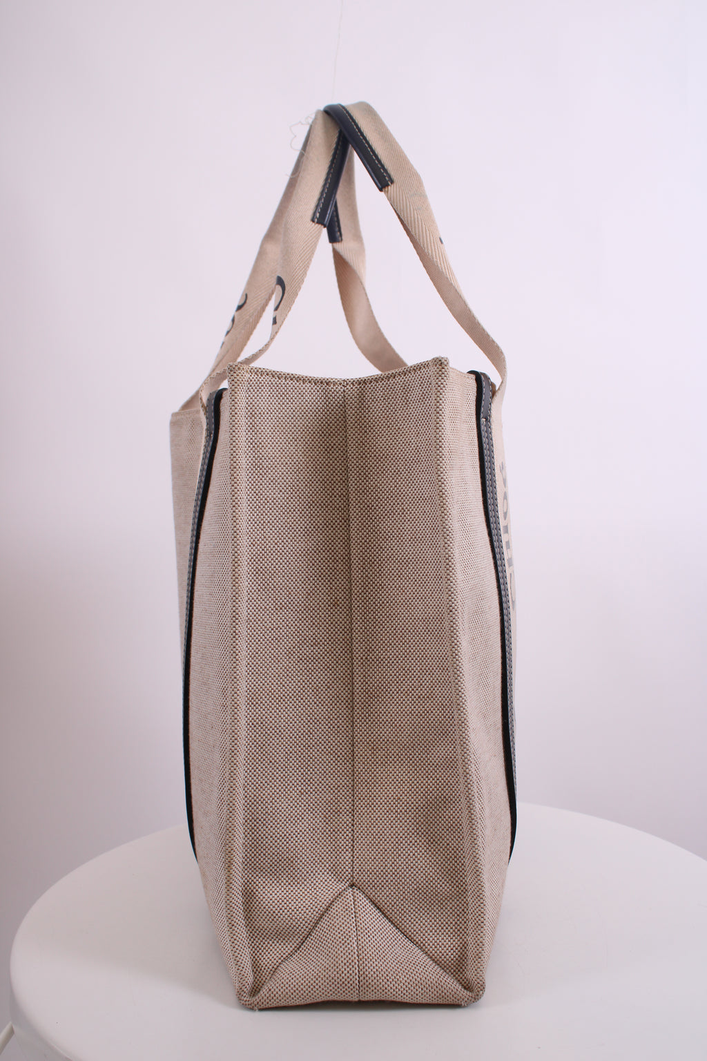 Chloe Woody Logo Canvas Tote Bag Beige Large
