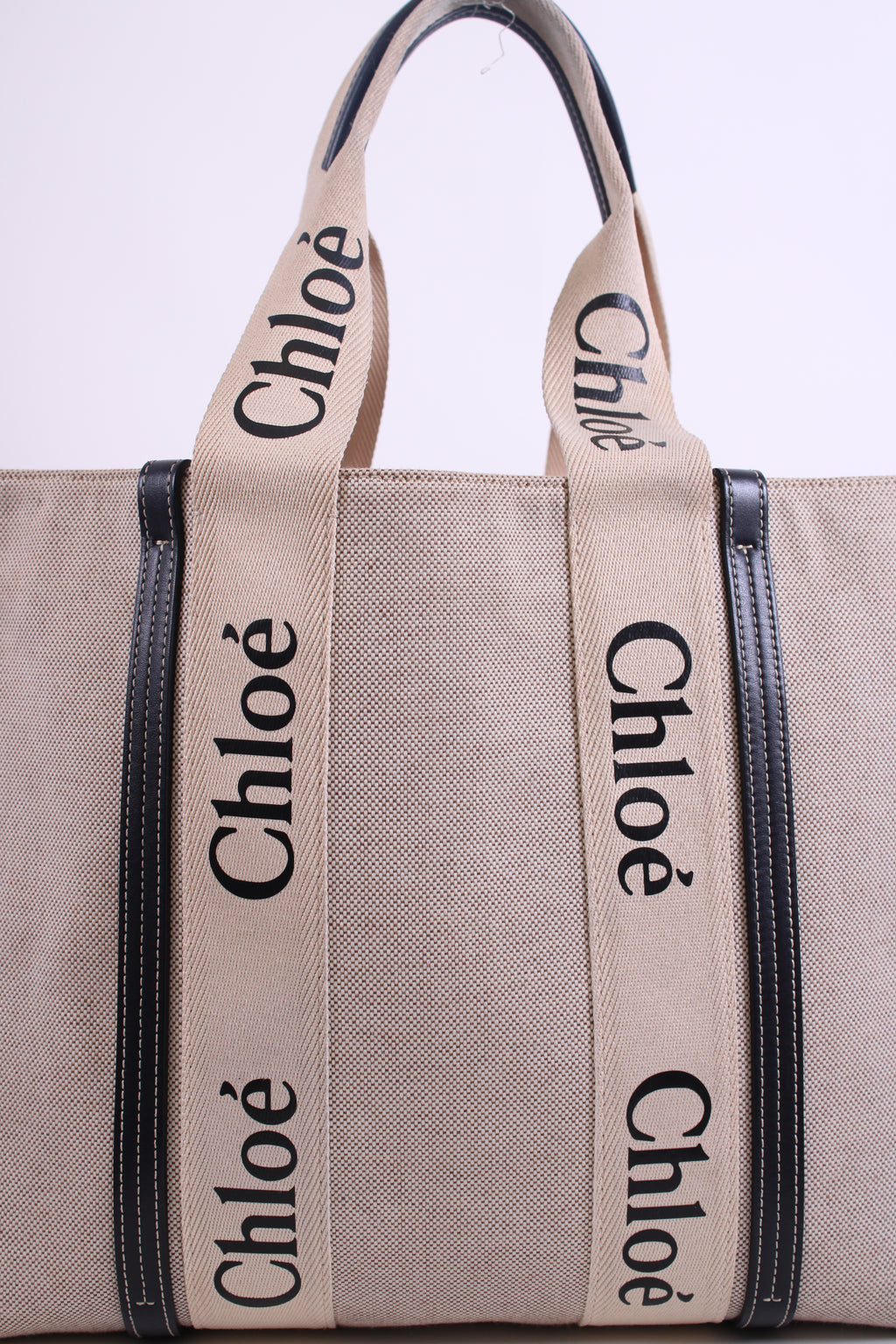 Chloe Woody Logo Canvas Tote Bag Beige Large