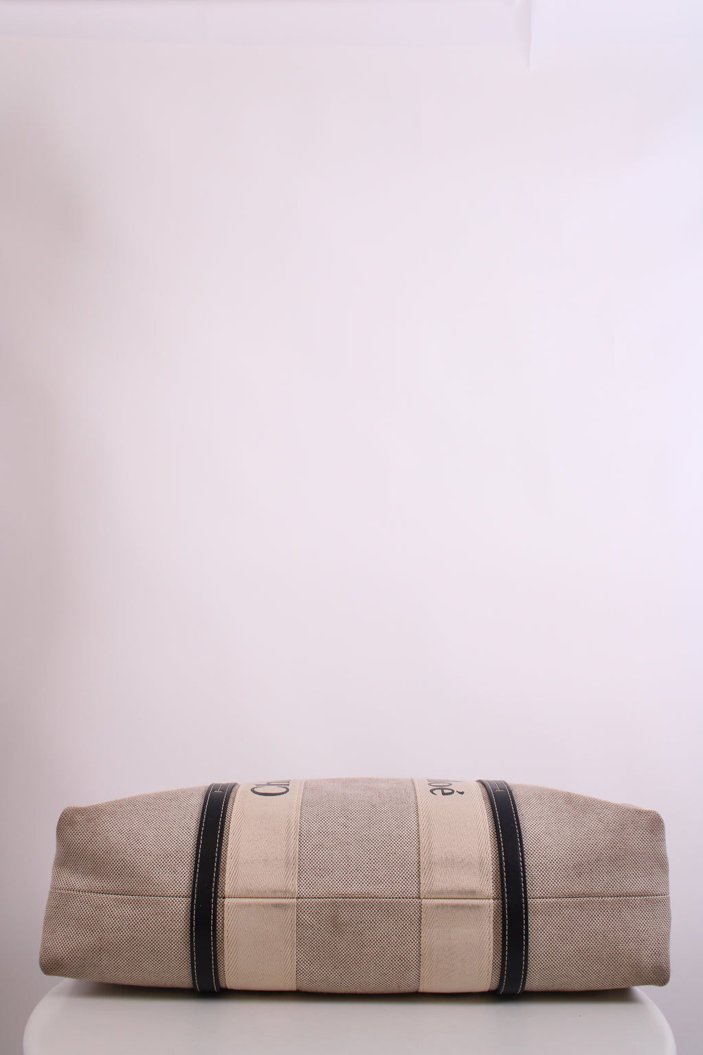 Chloe Woody Logo Canvas Tote Bag Beige Large
