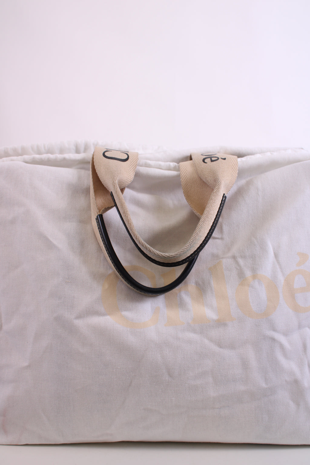 Chloe Woody Logo Canvas Tote Bag Beige Large