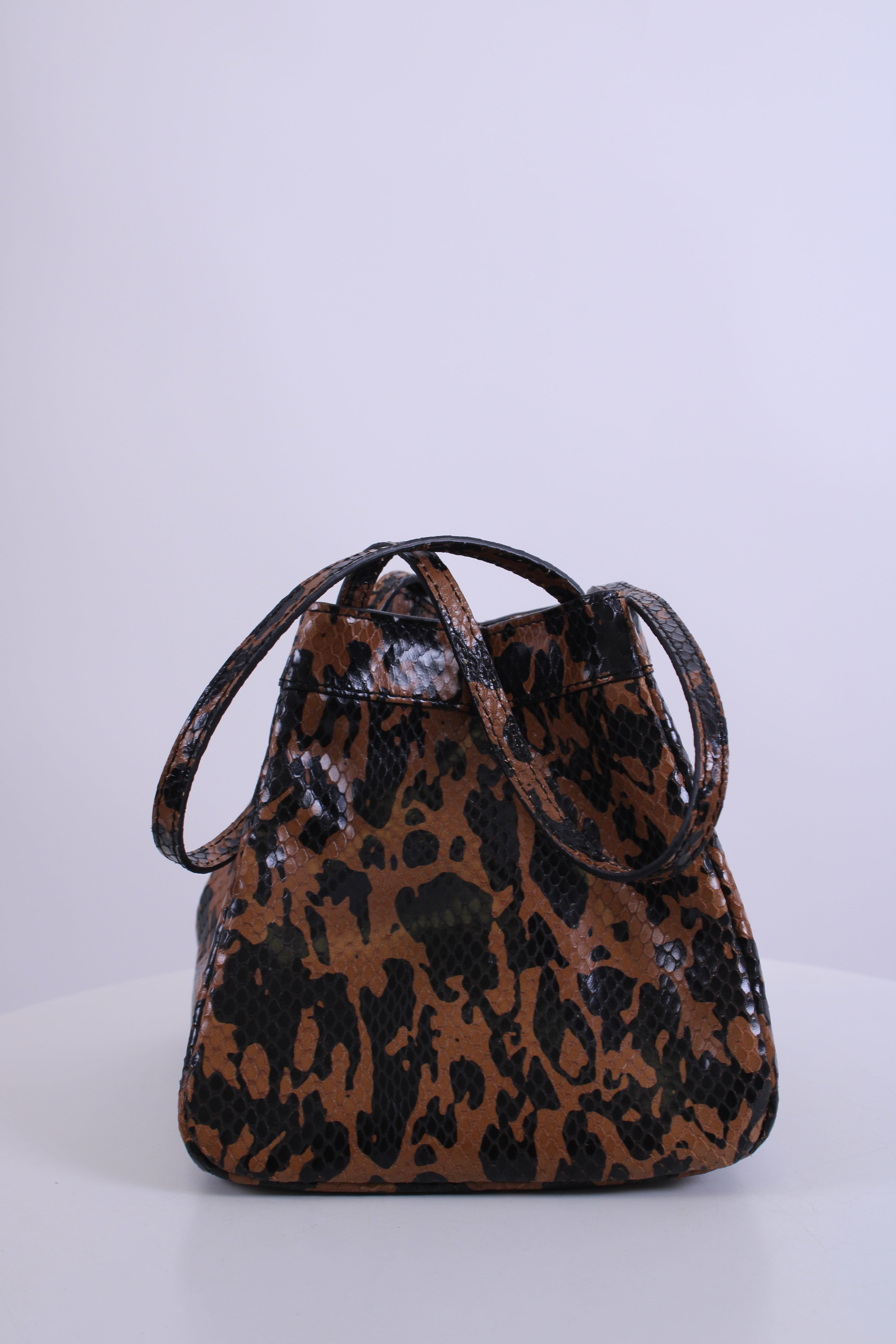 Rejina Pyo Snake Print Handbag Tan/ Black