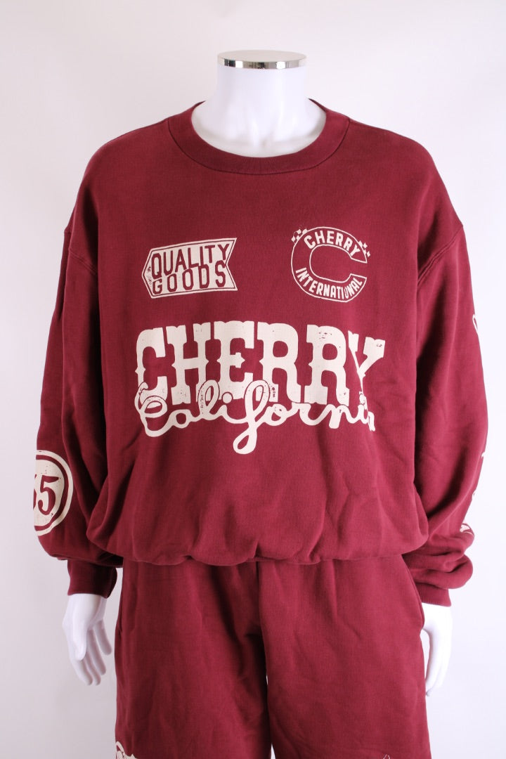 Cherry Los Angeles Logo Sweatshirt/ Jogger Co-ord Burgundy L