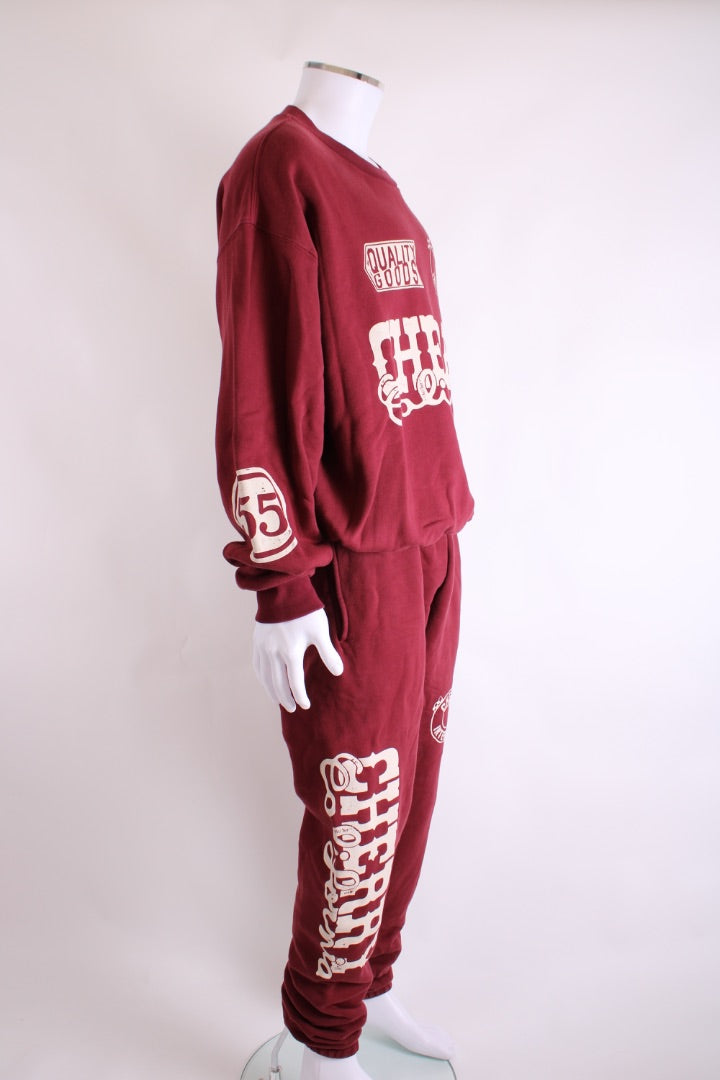 Cherry Los Angeles Logo Sweatshirt/ Jogger Co-ord Burgundy L