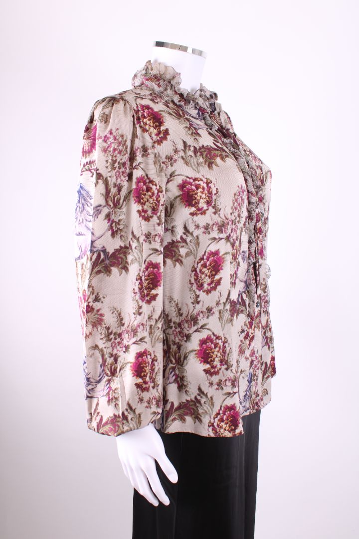Dolce & Gabbana L/S Floral Pussy Bow Blouse Grey/ Plum S