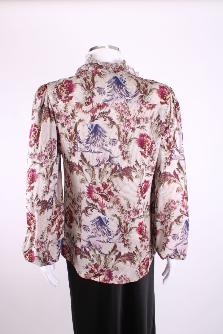 Dolce & Gabbana L/S Floral Pussy Bow Blouse Grey/ Plum S