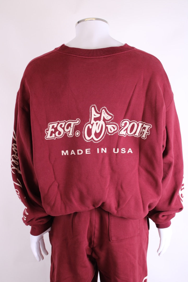 Cherry Los Angeles Logo Sweatshirt/ Jogger Co-ord Burgundy L