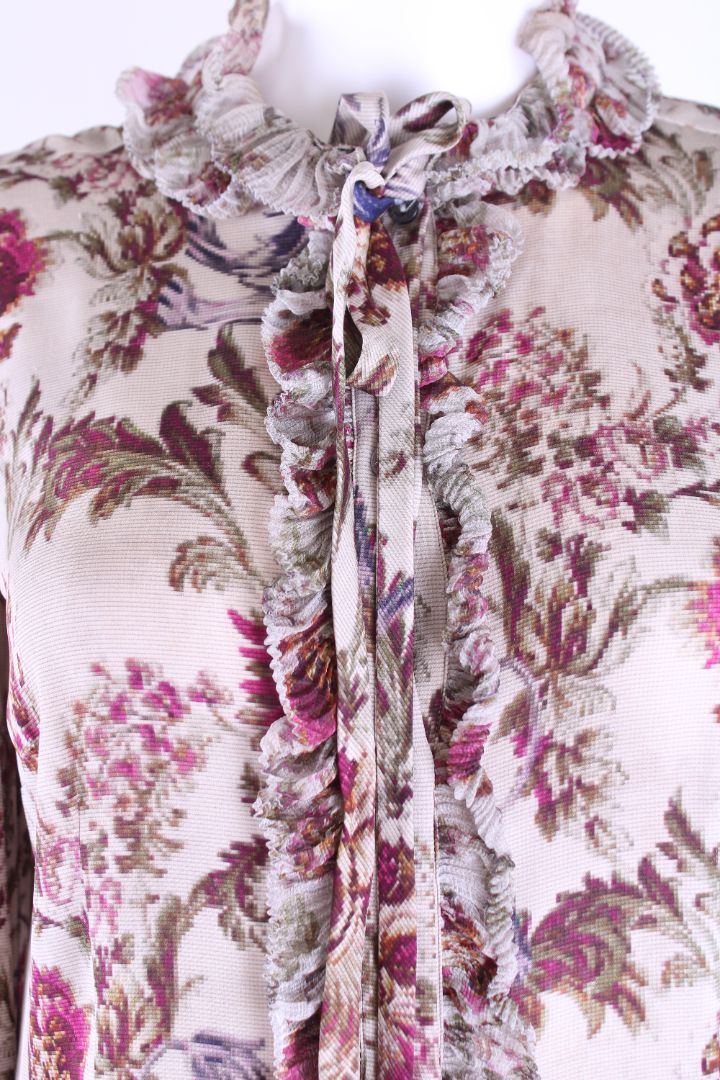 Dolce & Gabbana L/S Floral Pussy Bow Blouse Grey/ Plum S