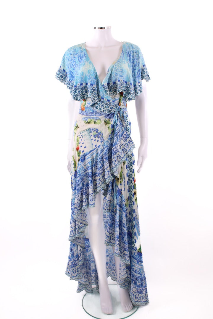 Camilla S/S Ruffle Print Dress Blue/ White S