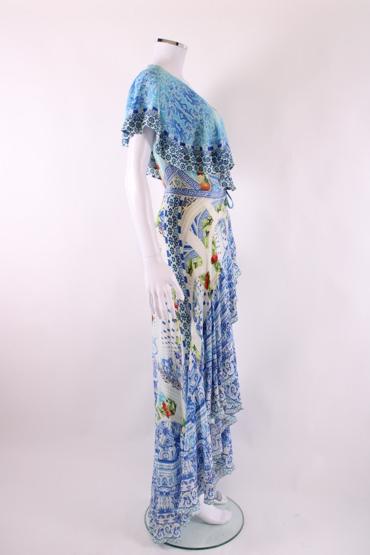 Camilla S/S Ruffle Print Dress Blue/ White S