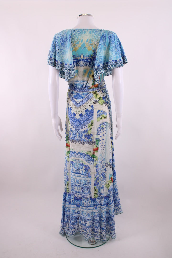 Camilla S/S Ruffle Print Dress Blue/ White S