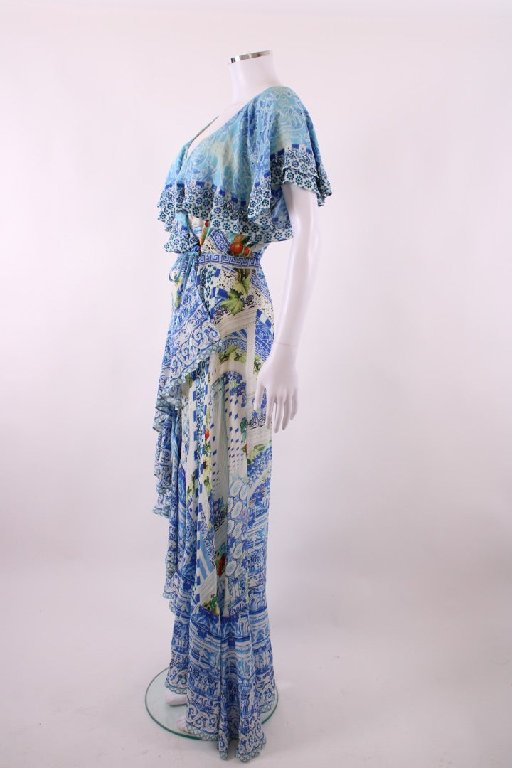 Camilla S/S Ruffle Print Dress Blue/ White S