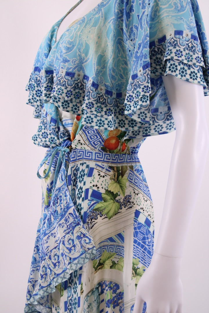 Camilla S/S Ruffle Print Dress Blue/ White S
