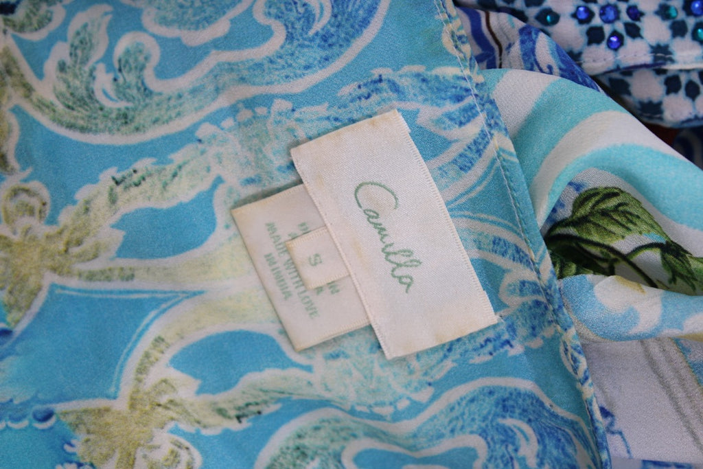Camilla S/S Ruffle Print Dress Blue/ White S