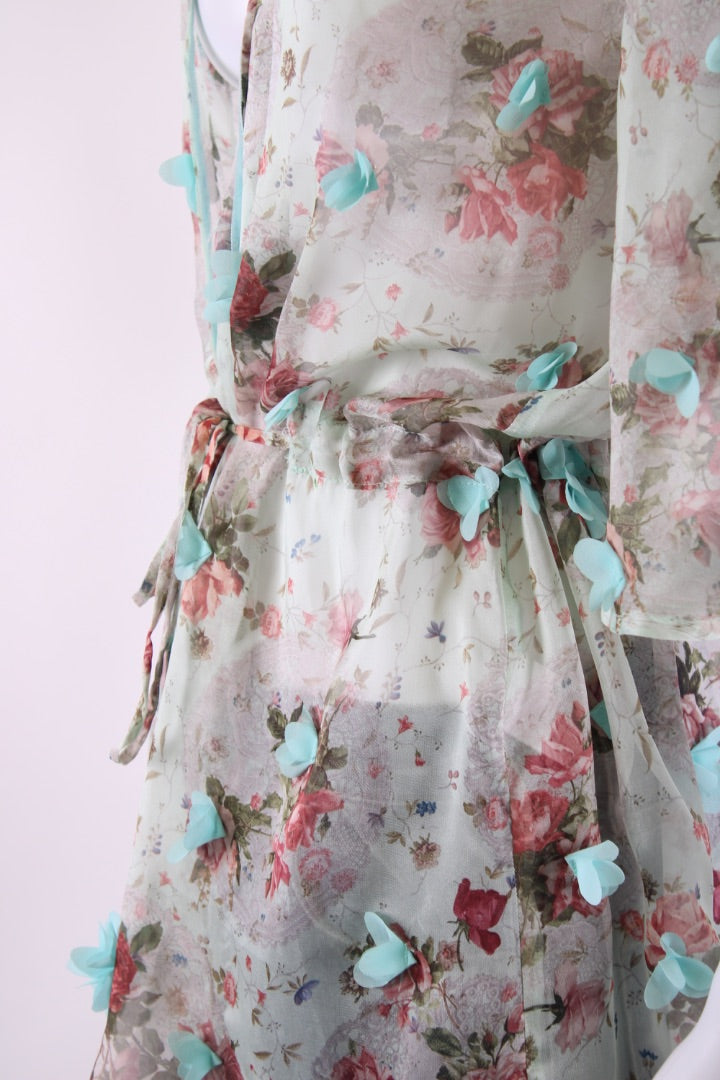 Elena Makri S/S Floral Applique Tunic Blouse Beige/ Mint S