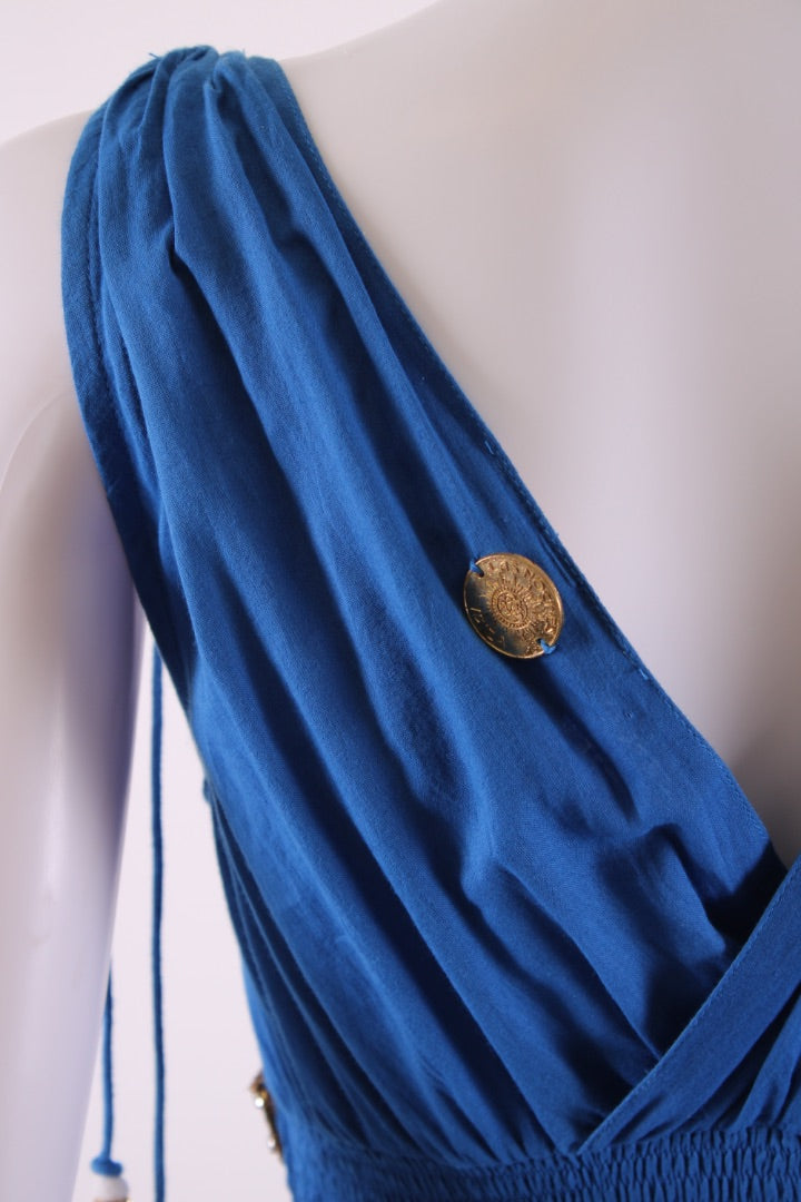 Las Noches Ibiza S/S Beaded Detail Dress Blue/ Gold S