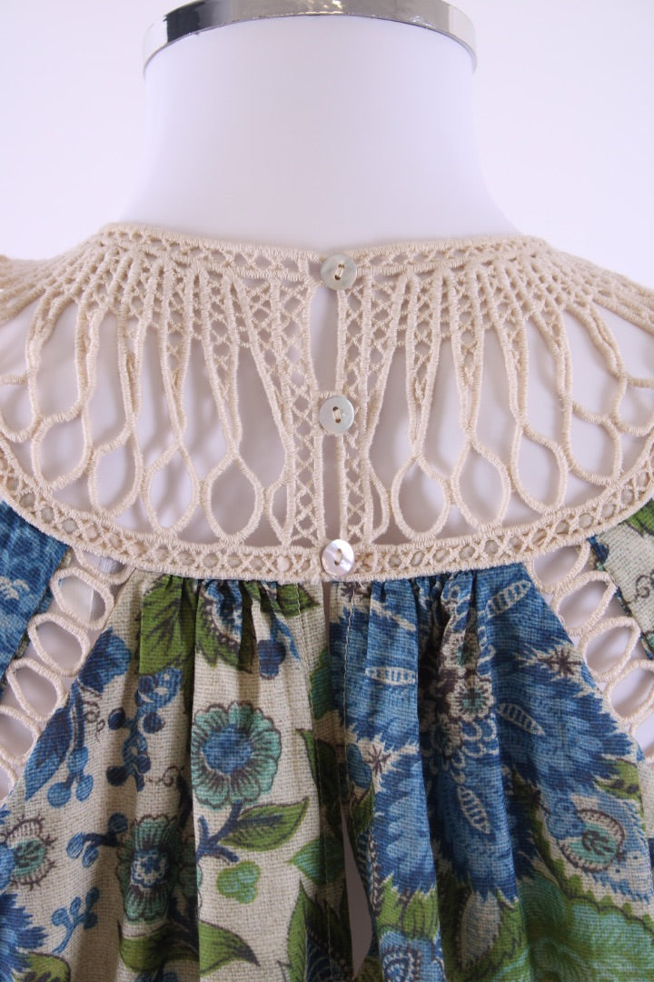Zimmermann S/S Floral Crochet Neck Dress Blue/ Green 10