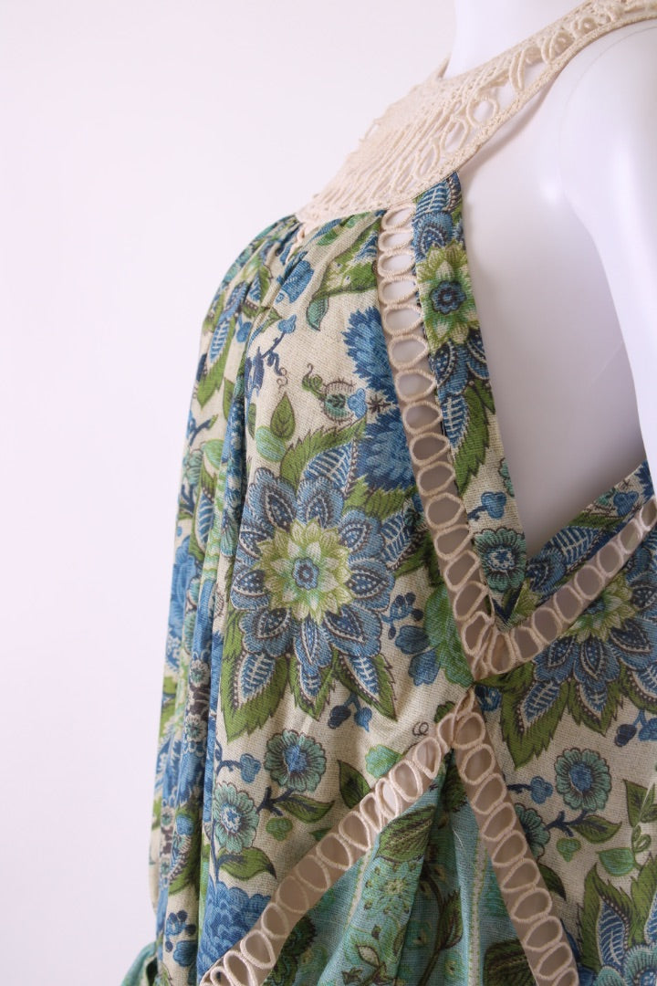 Zimmermann S/S Floral Crochet Neck Dress Blue/ Green 10