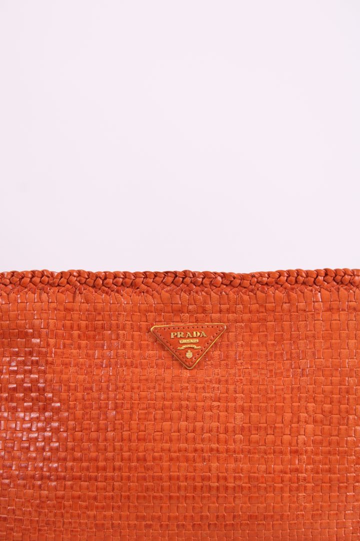 Prada Woven Clutch Orange