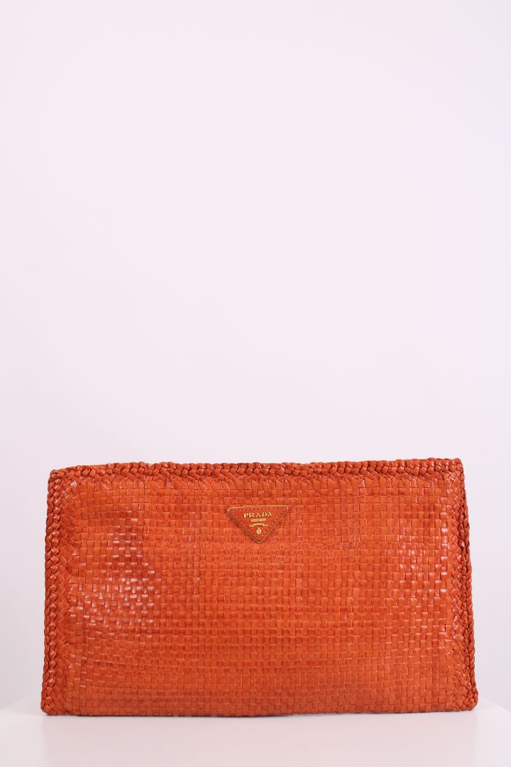 Prada Woven Clutch Orange