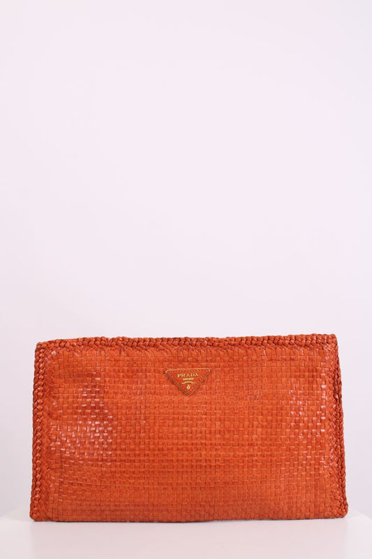 Prada Woven Clutch Orange