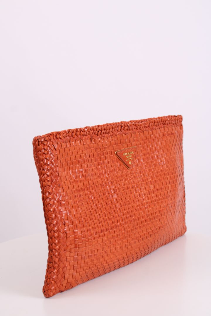 Prada Woven Clutch Orange