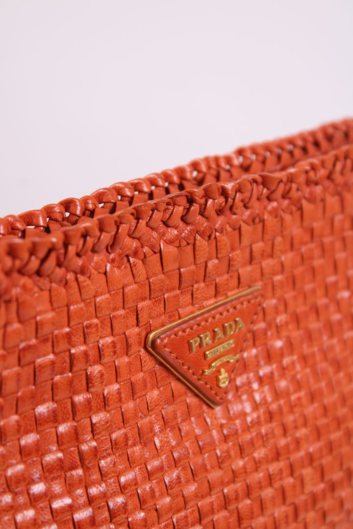 Prada Woven Clutch Orange