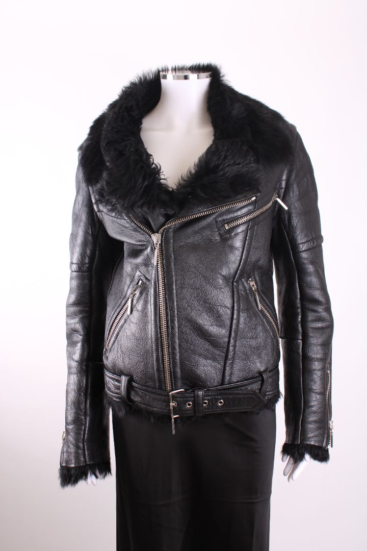 Plein Sud Jeans Leather Shearling Jacket Black 10