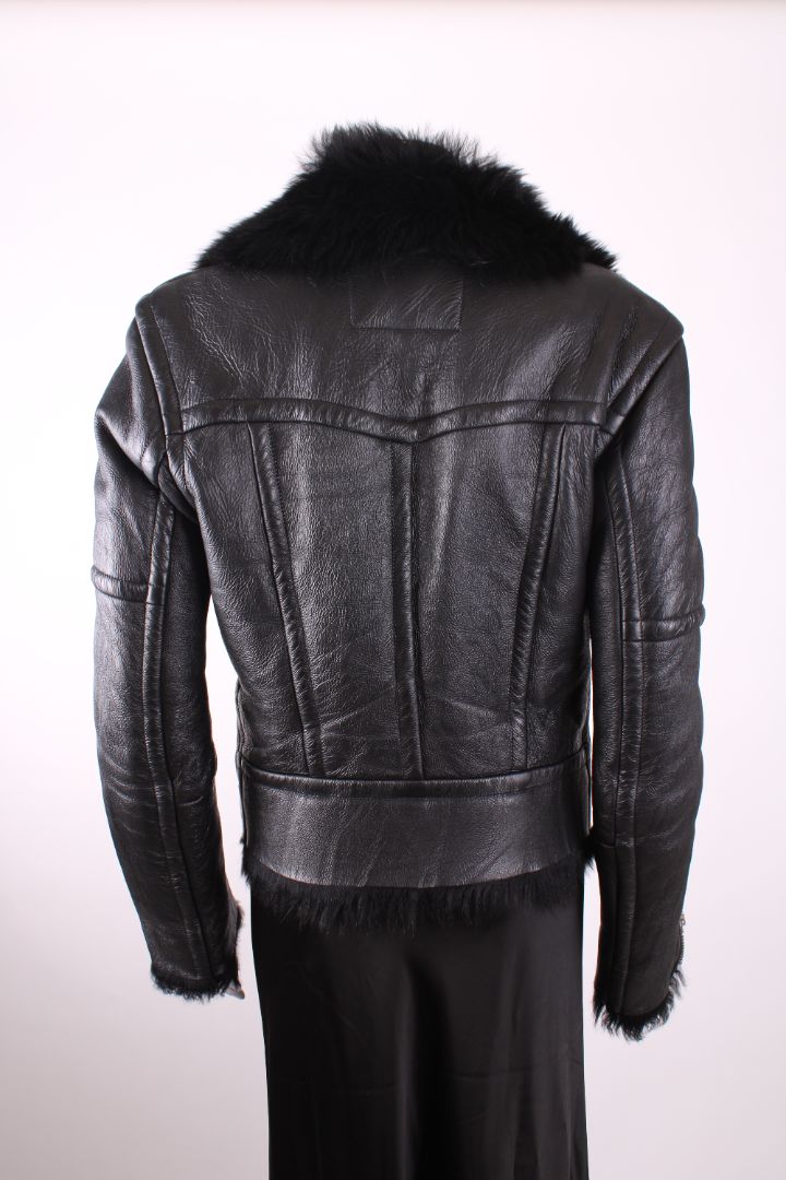 Plein Sud Jeans Leather Shearling Jacket Black 10