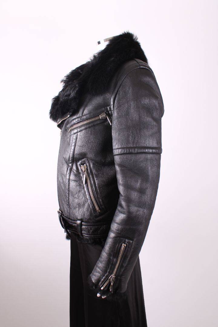 Plein Sud Jeans Leather Shearling Jacket Black 10