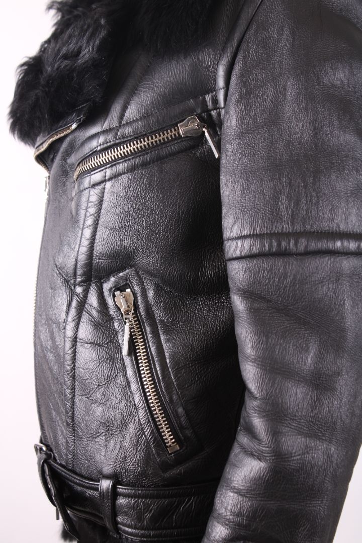 Plein Sud Jeans Leather Shearling Jacket Black 10