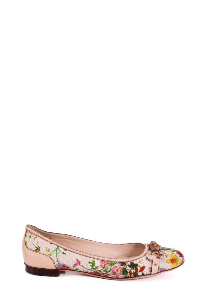 Gucci Floral Print Ballet Flats Cream/ Multi Colured 40