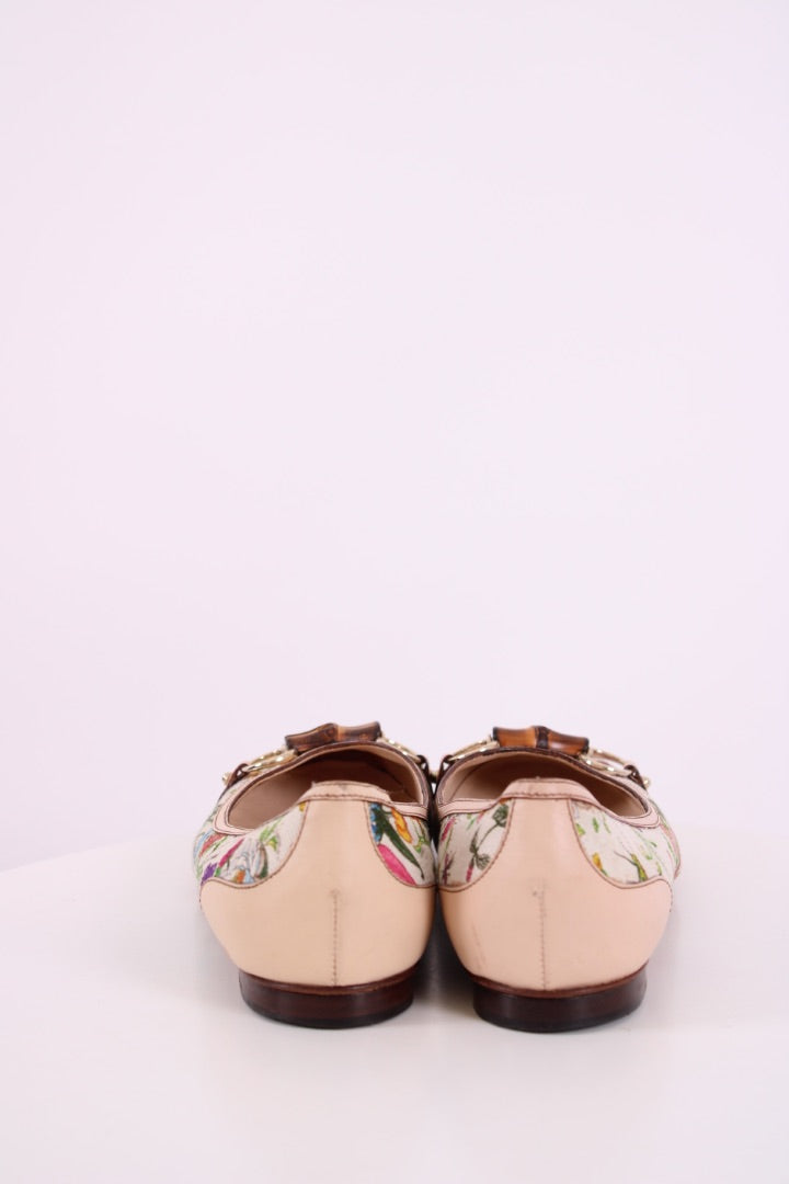 Gucci Floral Print Ballet Flats Cream/ Multi Colured 40