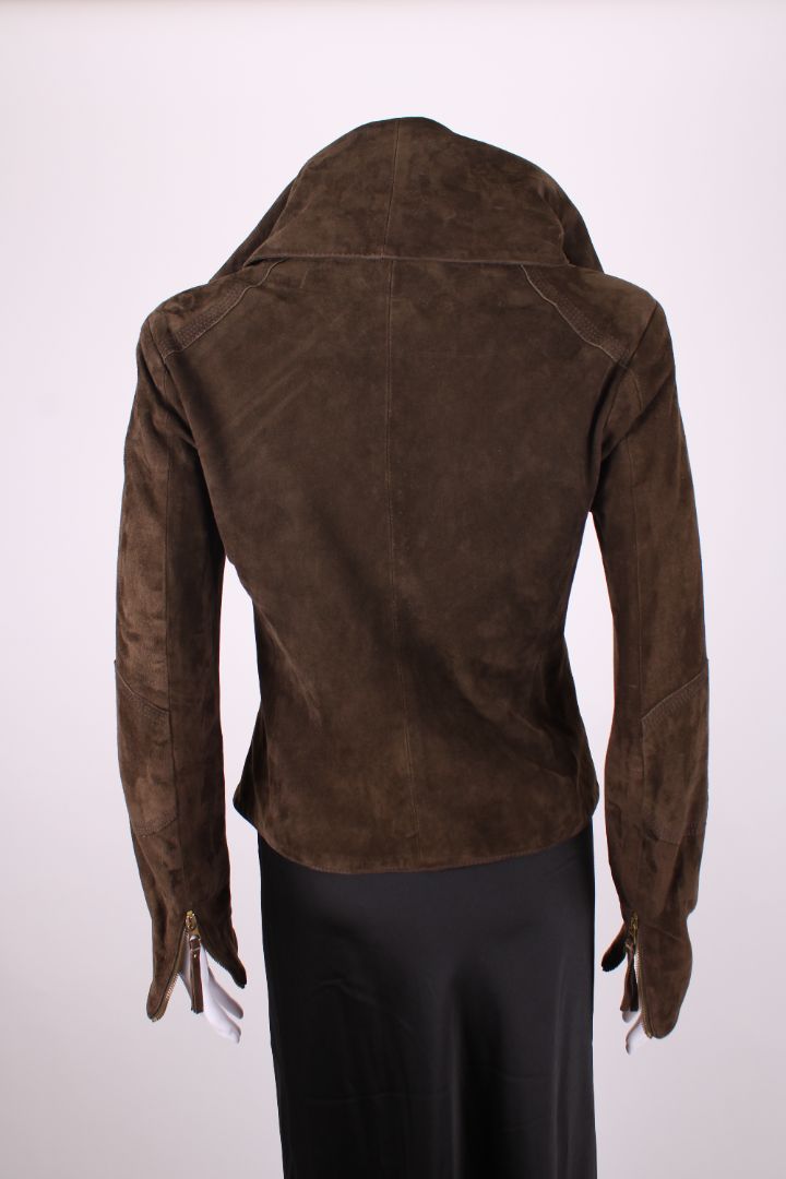 Pinko Suede Leather Jacket Khaki 10
