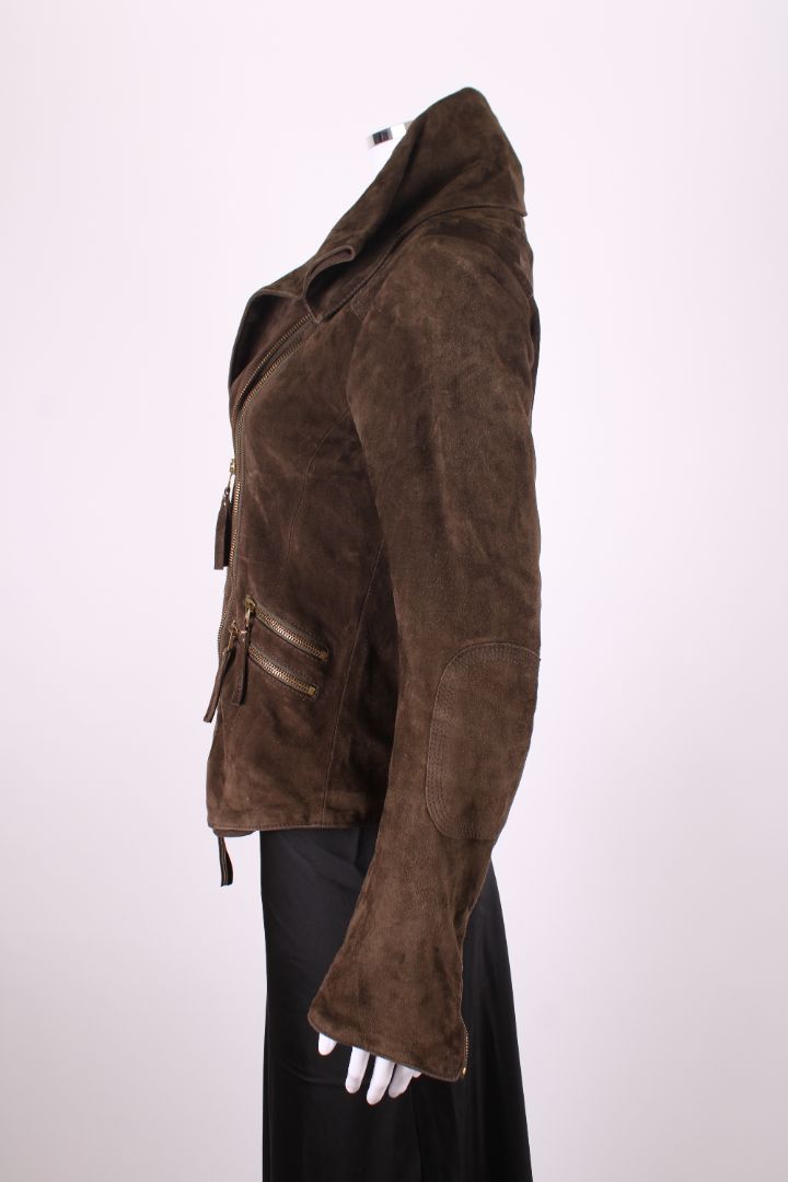 Pinko Suede Leather Jacket Khaki 10