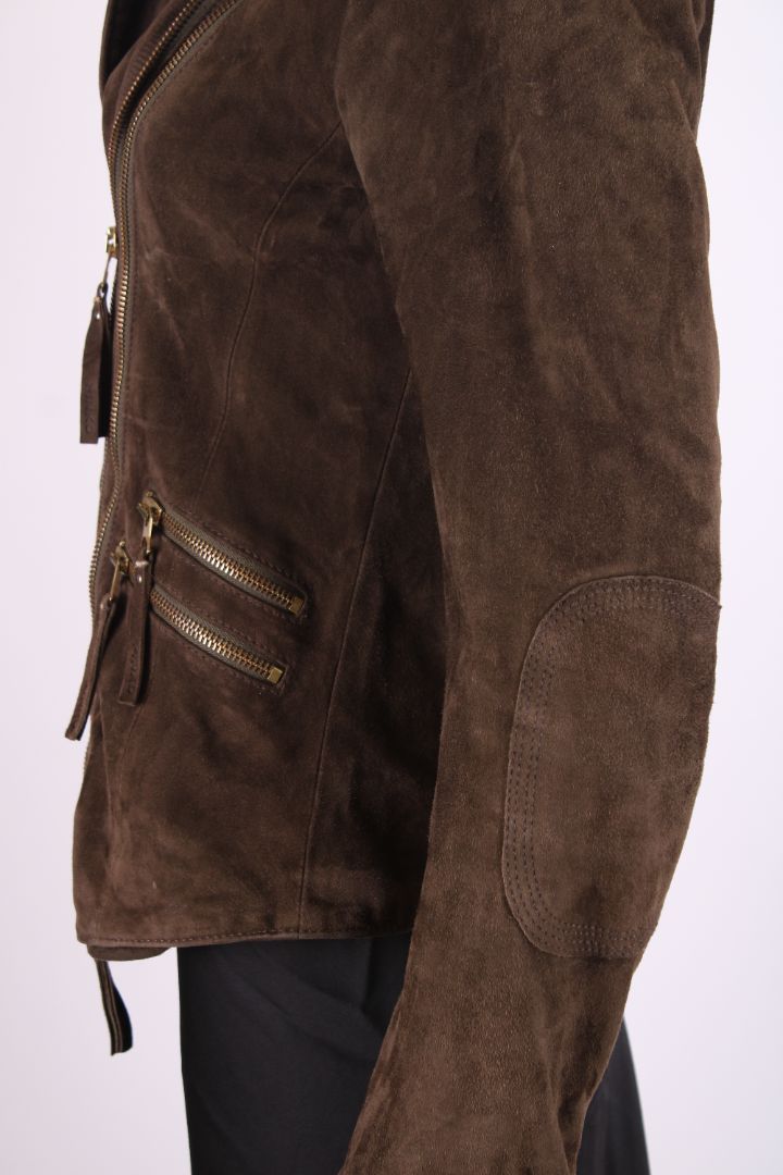 Pinko Suede Leather Jacket Khaki 10