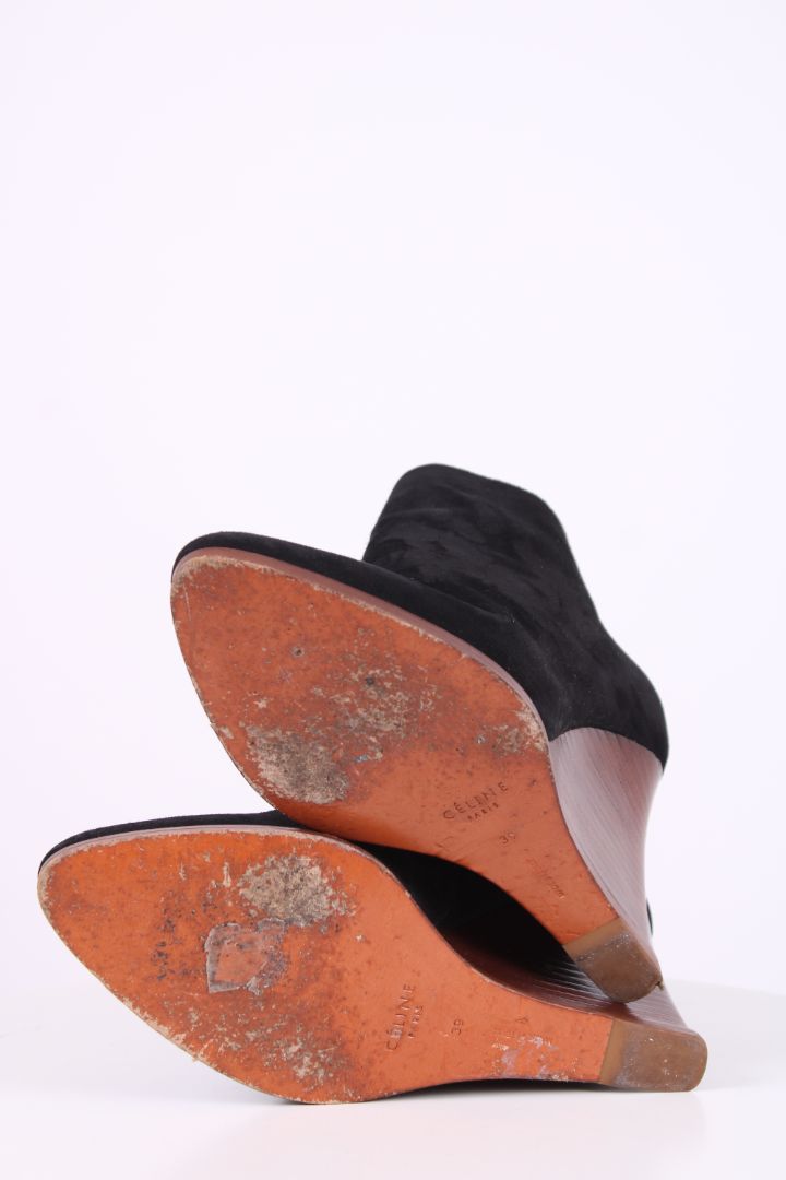 Celine Suede Wedge Boots Black 39