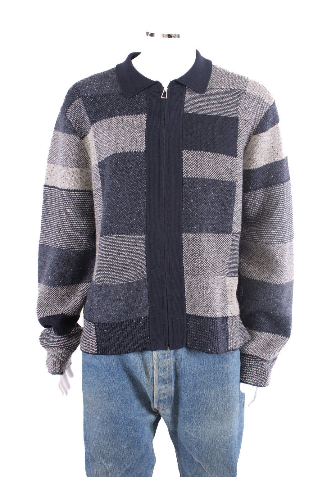 PS Paul Smith Patchwork Zip Cardigan Navy/ Grey XXL