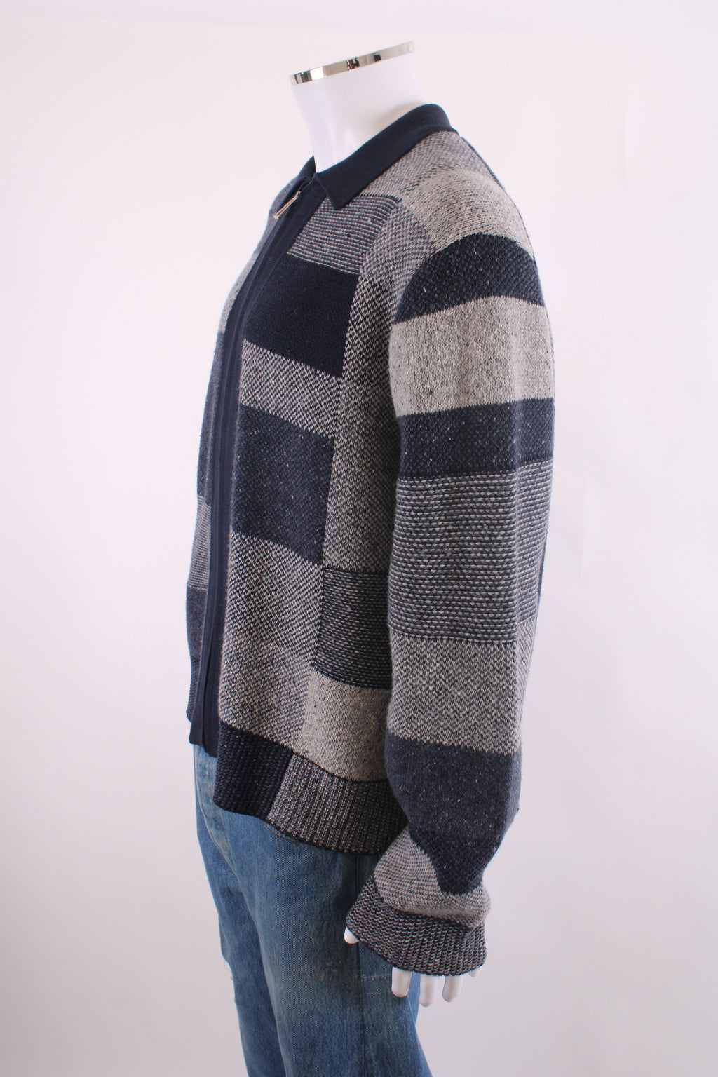 PS Paul Smith Patchwork Zip Cardigan Navy/ Grey XXL